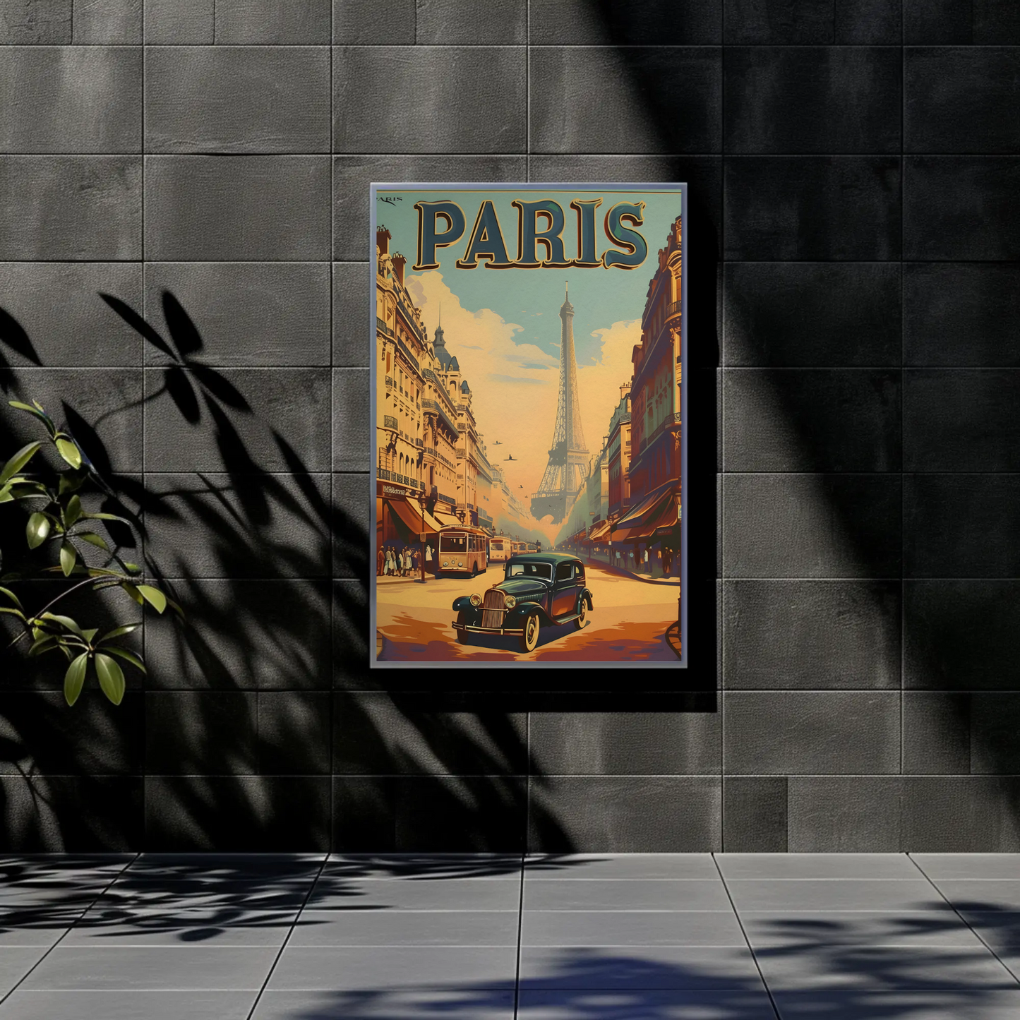 Classic Parisian Avenue Eiffel Backdrop Vintage Travel Poster