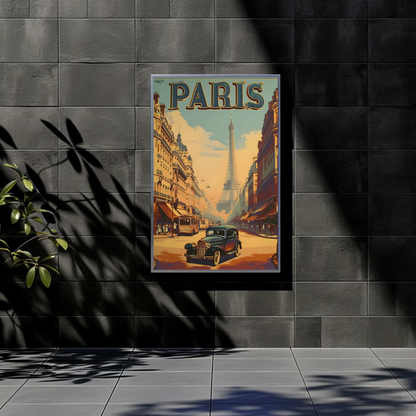 Classic Parisian Avenue Eiffel Backdrop Vintage Travel Poster