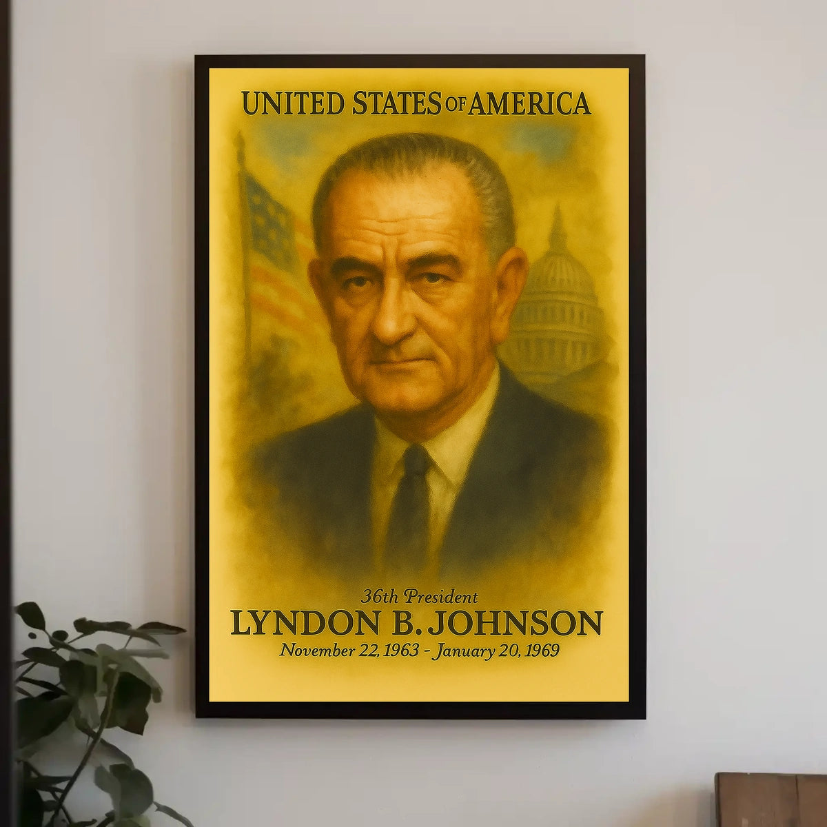 Lyndon B. Johnson 36th President of the United States Vintage Watercolor Poster