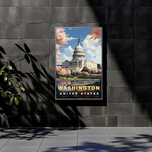 Washington DC United States Capitol Spring Vintage Travel Poster