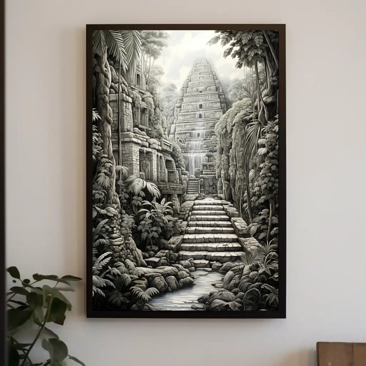 Ancient Jungle Pyramid Landscape Art: Cultural or Heritage Poster