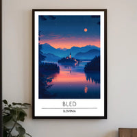 Lake Bled Serene Sunset Travel Poster