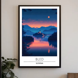 Lake Bled Serene Sunset Travel Poster