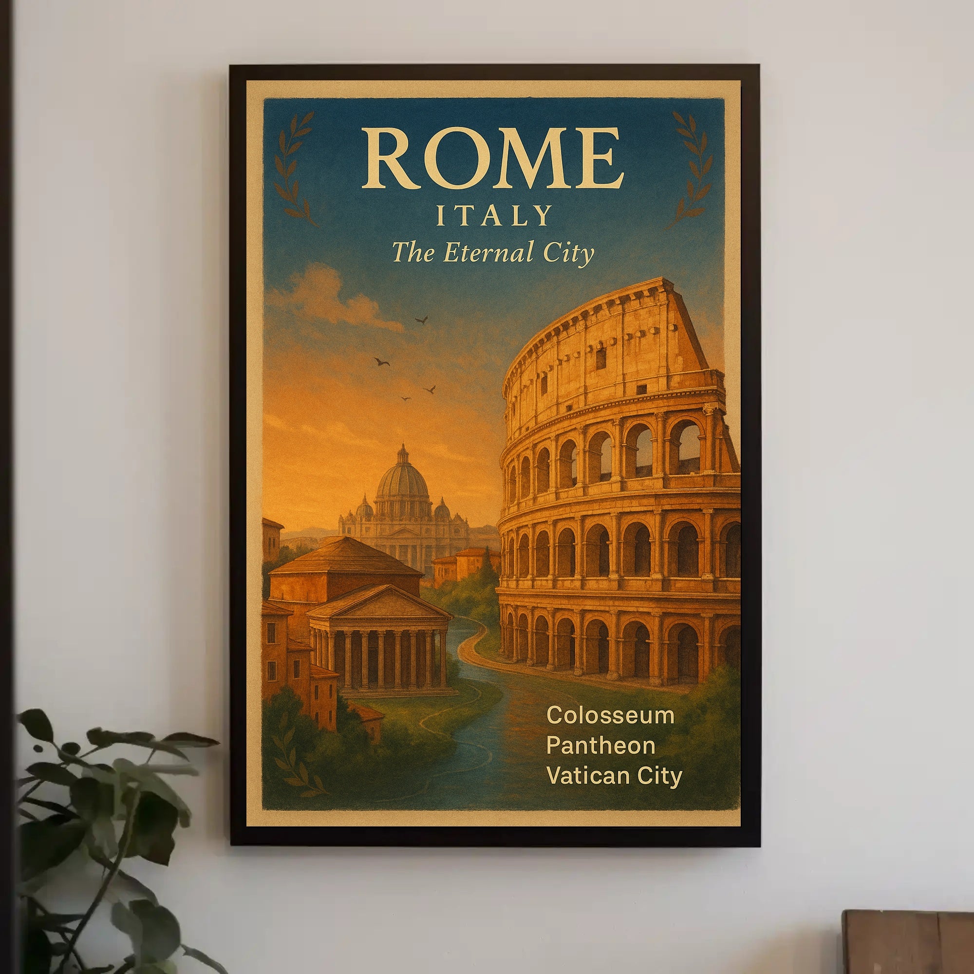 Rome Vintage Travel Poster Italy Colosseum Print