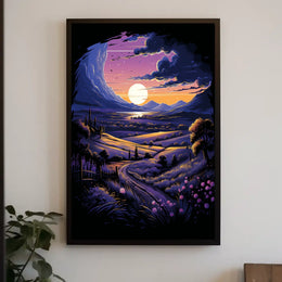 Dreamy Landscape Poster: Moonlit Path at Dusk