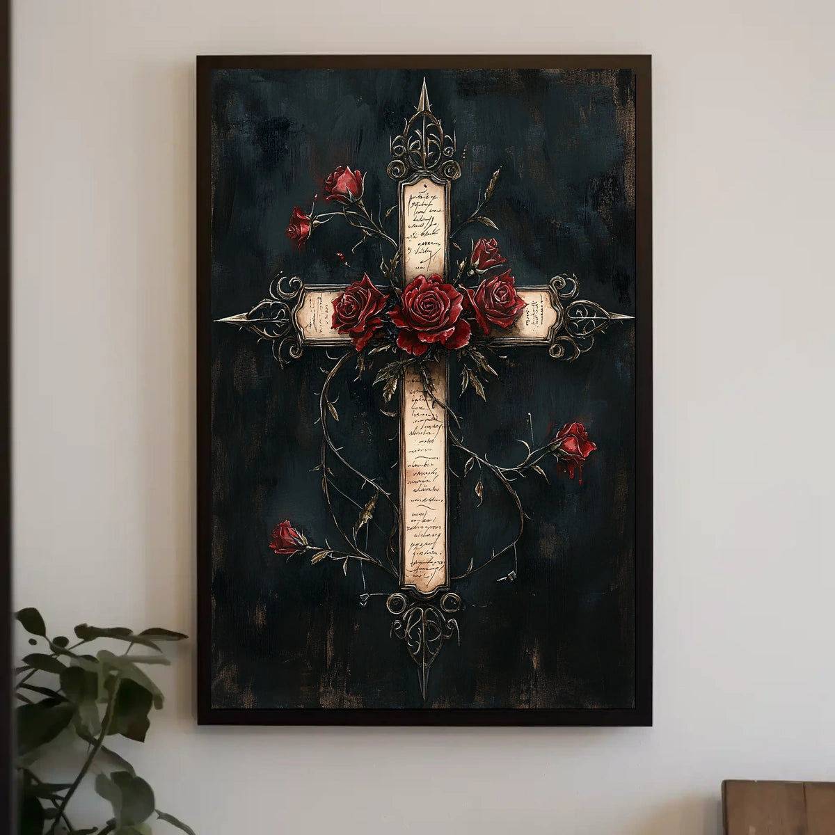 Gothic Cross Roses Art Piece Abstract Artistic Pop Culture Poster