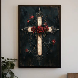 Gothic Cross Roses Art Piece Abstract Artistic Pop Culture Poster