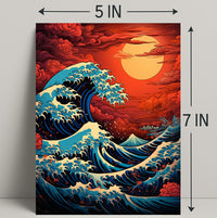 The Great Wave And Fiery Sky Poster PosterGoat