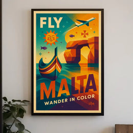 Explore Vibrant Malta with Retro Geometric Travel Poster PosterGoat