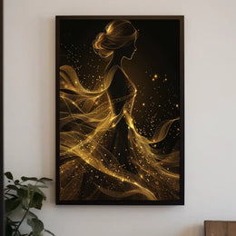 Ethereal Silhouette: Golden Gossamer Woman Art Poster