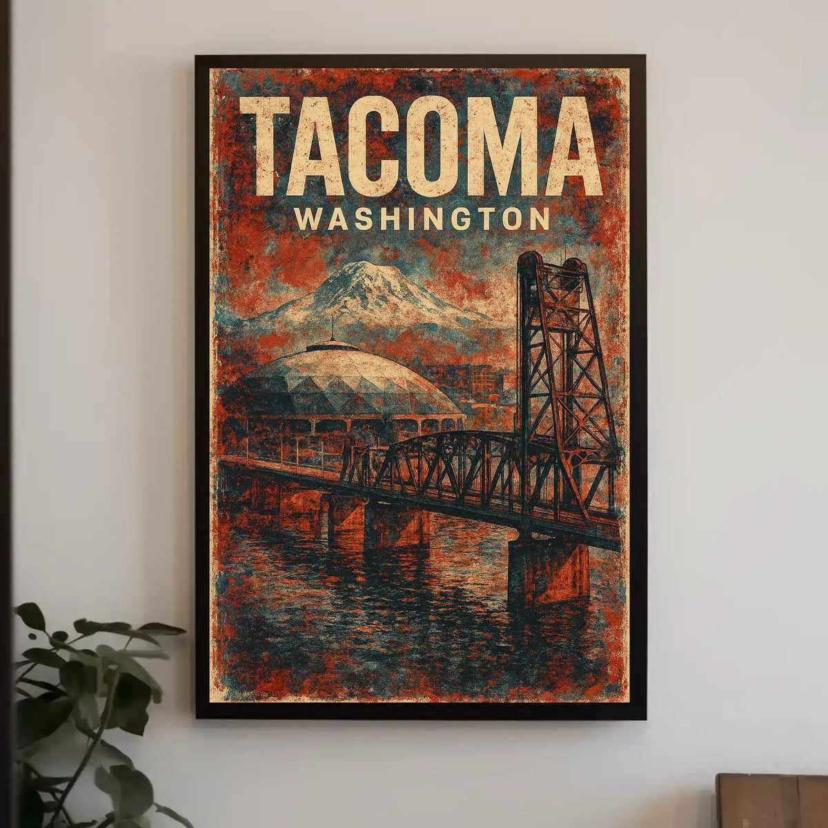 Vintage Tacoma Poster: Bridge, Dome, Mount Rainier