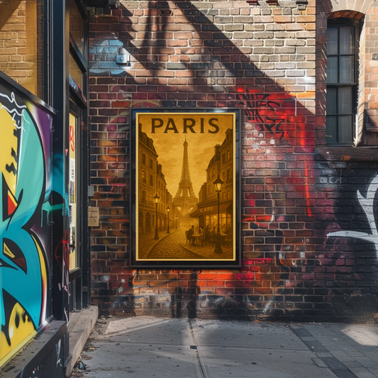 Paris Café Eiffel Sepia Travel Poster