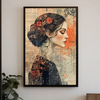 Elegant Woman's Profile with Floral Elements - Artistic Poster