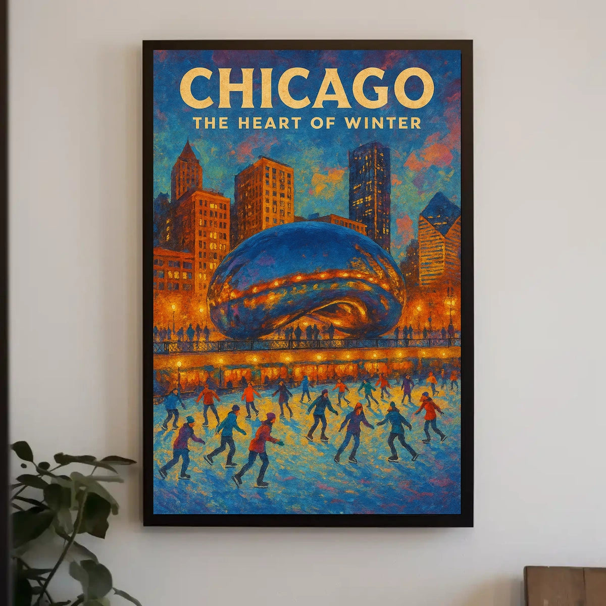 Chicago City Scene In Winter Landscape Wall Poster