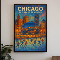 Chicago City Scene In Winter Landscape Wall Poster