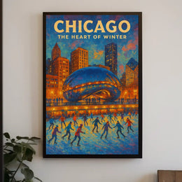 Chicago City Scene In Winter Landscape Wall Poster