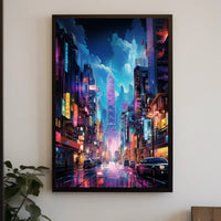 Futuristic Neon Metropolis: Cyberpunk Cityscape Poster