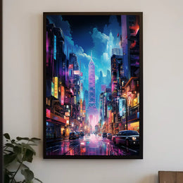 Futuristic Neon Metropolis: Cyberpunk Cityscape Poster