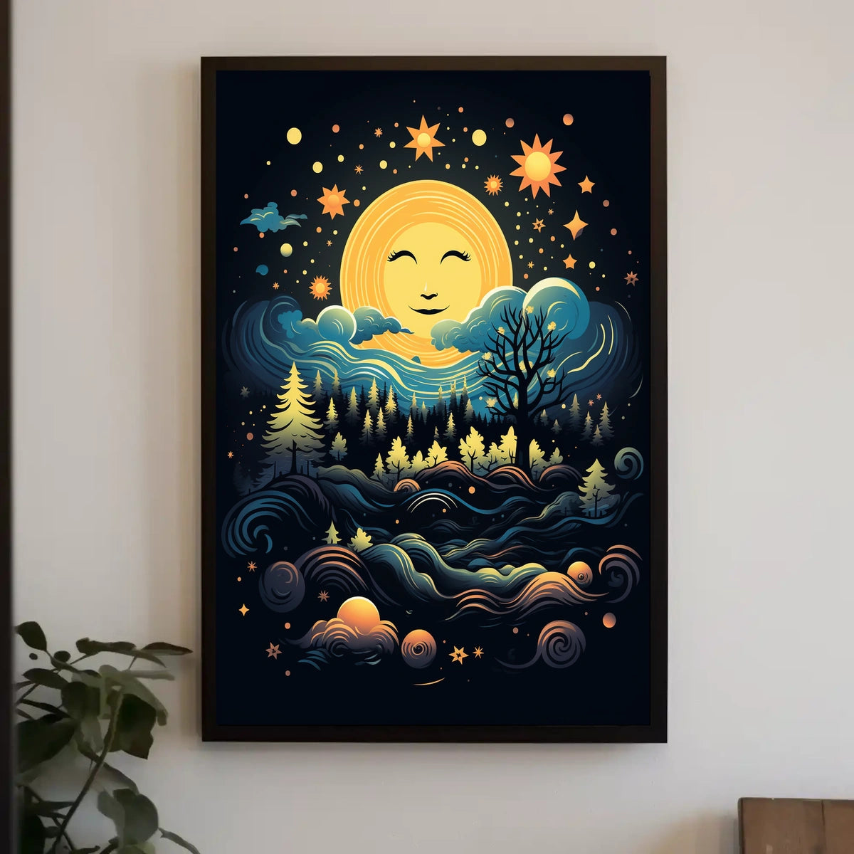 Celestial Harmony Moonlit Forest Poster