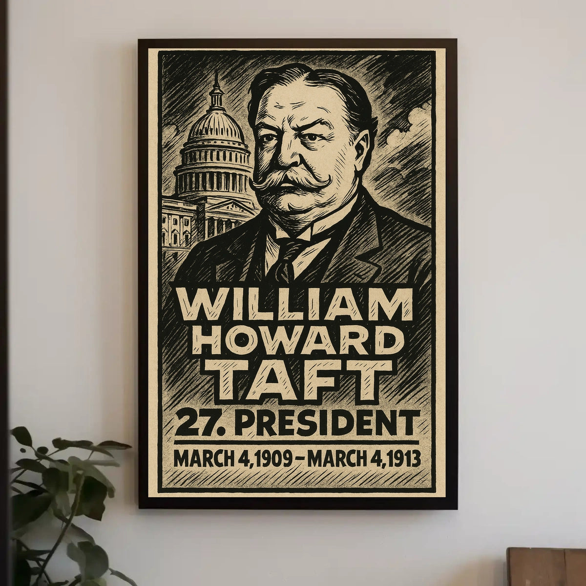William Howard Taft 27th President of the United States B & W Comic Sketch Poster
