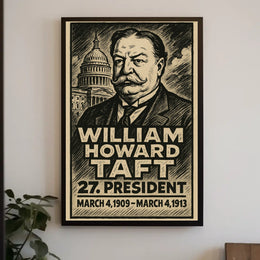 William Howard Taft 27th President of the United States B & W Comic Sketch Poster