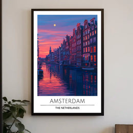 Amsterdam Evening Canal Scene: Urban or Cityscape Poster