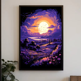 Serene Sunset Countryside Landscape Art Poster Print