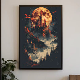 Mystical Castle and Dragons Fantasy Art Poster PosterGoat