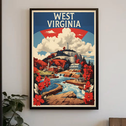 West Virginia Waterfall Vintage Travel Poster
