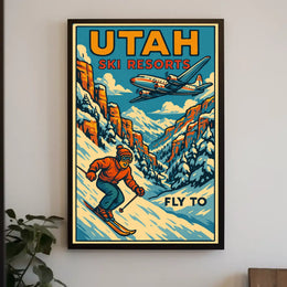 Fly to Utah Ski Resorts Poster