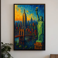 New York City Sunset Skyline Poster Modern Wall Art
