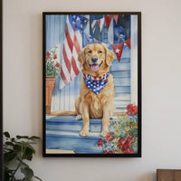 Golden Retriever With American Flag Bandana Poster