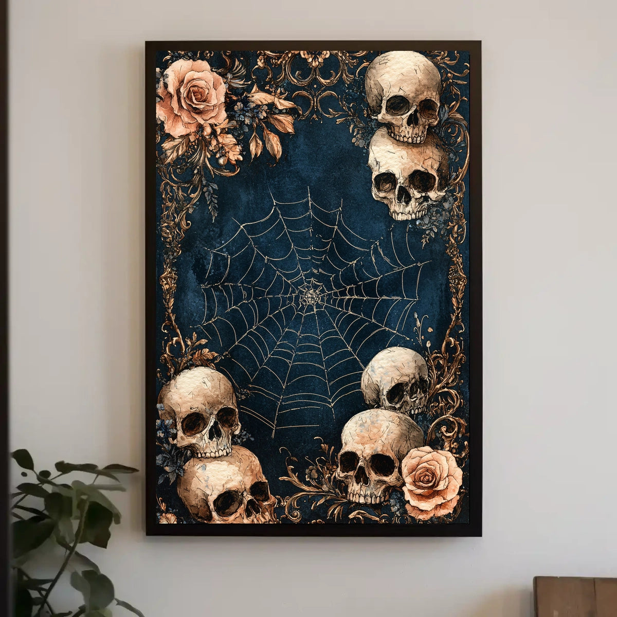 Gothic Skull and Roses Artistic Decor Poster