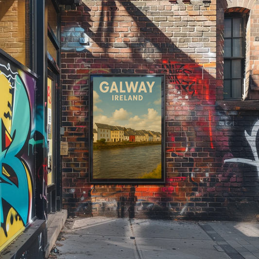 Galway Ireland Waterfront Houses Vintage Travel Poster