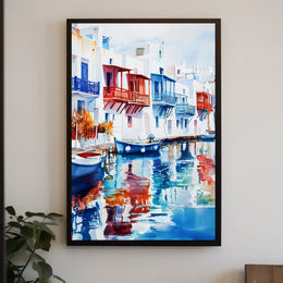Greece Mykonos Colorful Waterfront Poster
