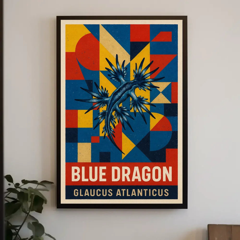Blue Dragon Sea Creature Design, Abstract Artistic Poster