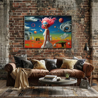 Futuristic Dreamscape: Vibrant Female Figure Sci-Fi Poster