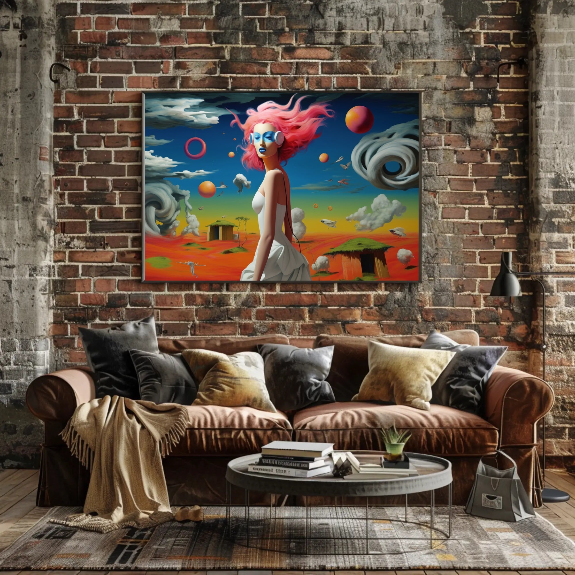 Futuristic Dreamscape: Vibrant Female Figure Sci-Fi Poster