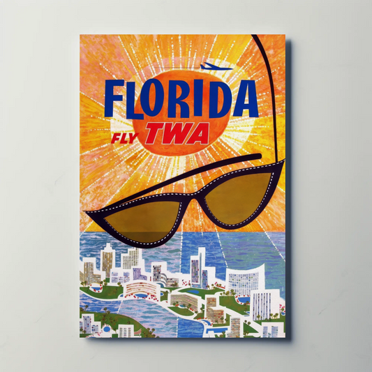 1960s Florida Fly TWA Vintage Style Travel Poster