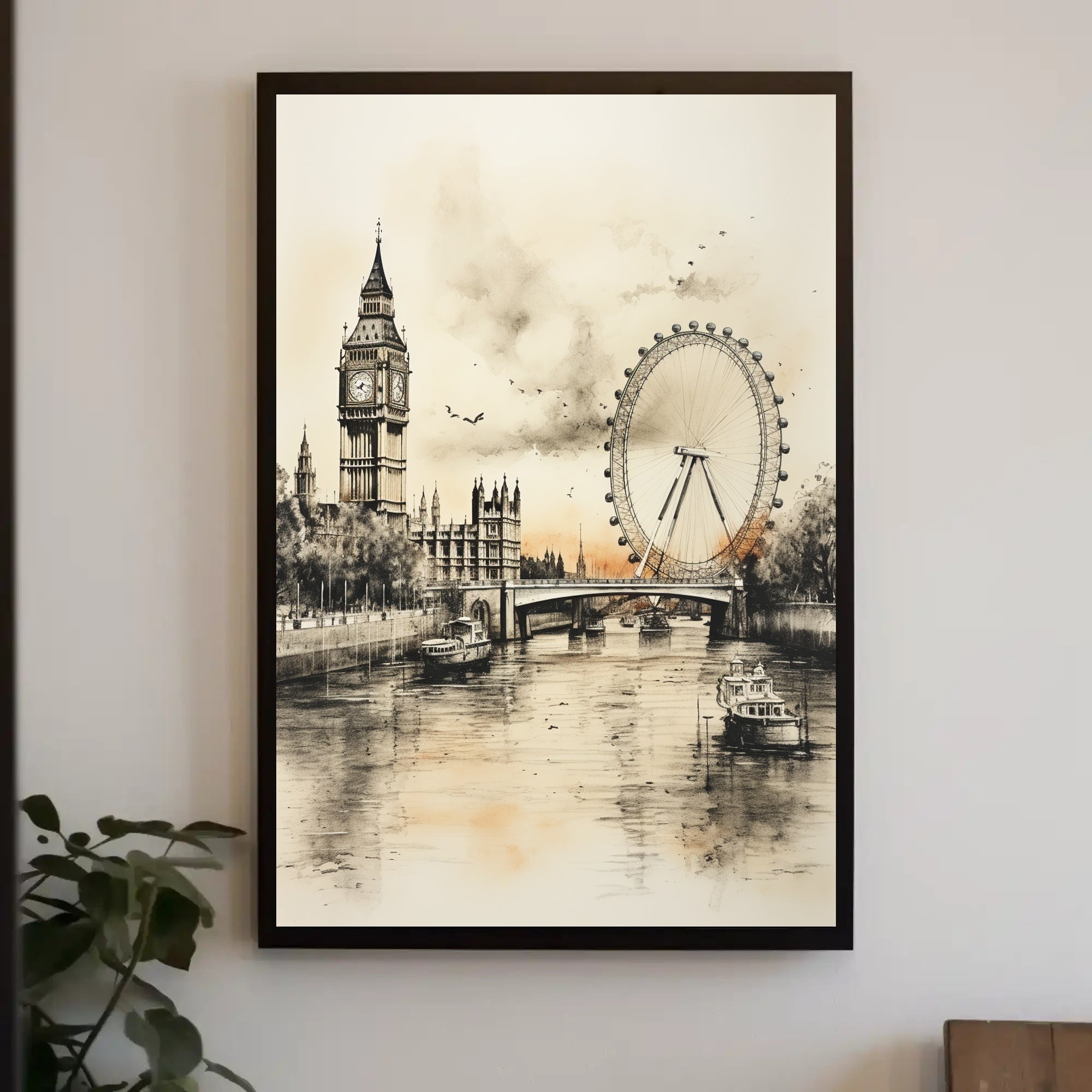 London River Thames Landmarks Travel Poster