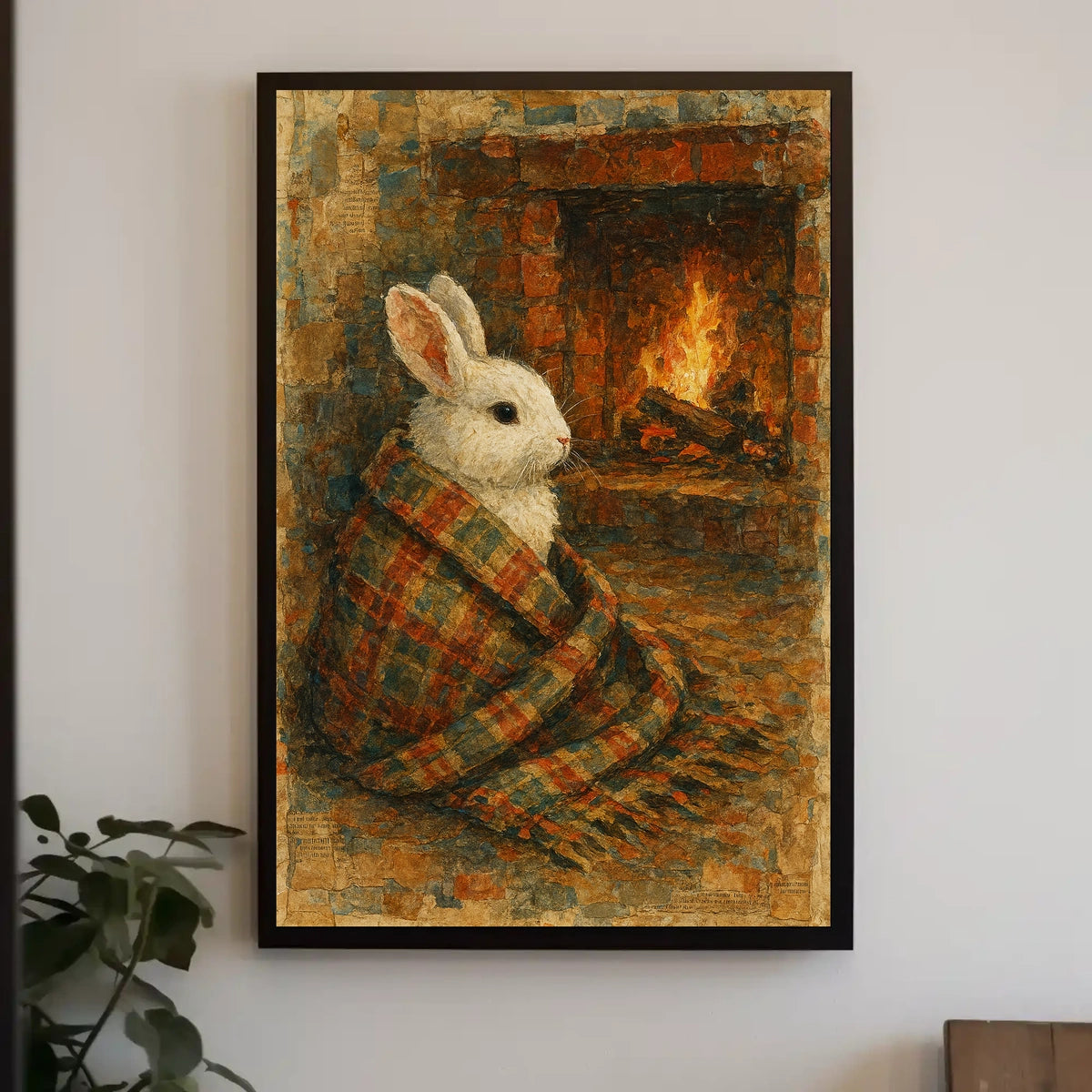 Cozy Rabbit By The Fireplace Poster