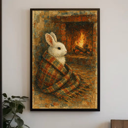 Cozy Rabbit By The Fireplace Poster