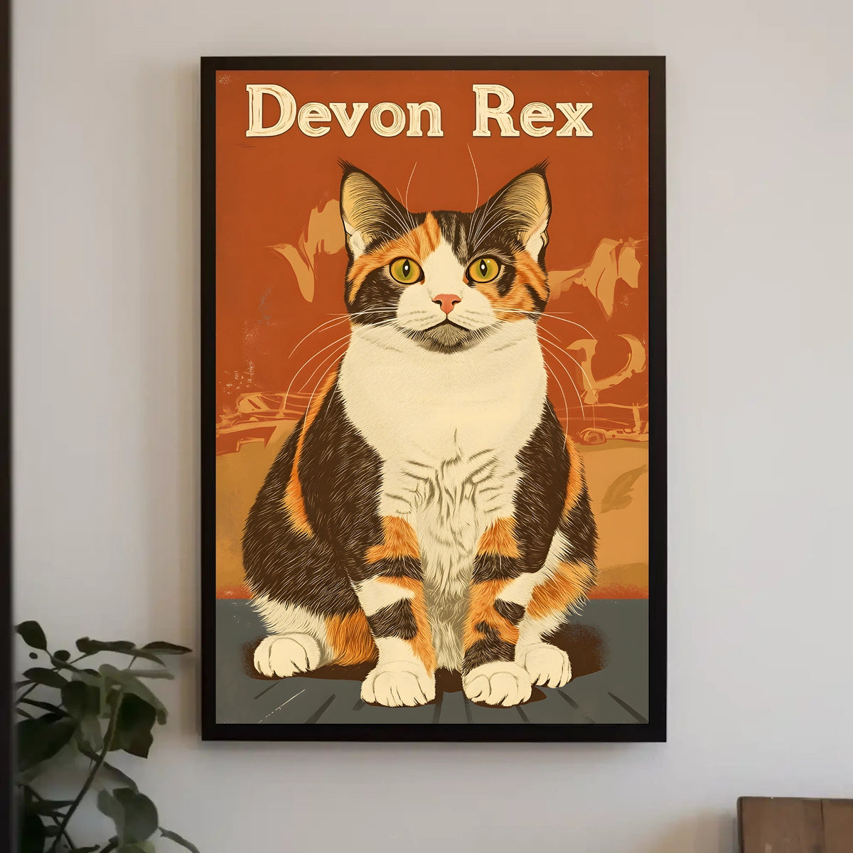 Devon Rex Cat Vintage Portrait Artwork Studio Quality Poster