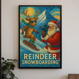 Reindeer Snowboarding Adventure Poster