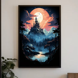 Fantasy Castle Scene in Mystical Landscape Futuristic Sci-Fi Poster
