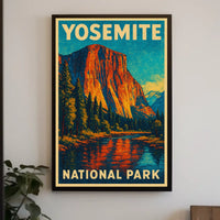 Yosemite Vintage Adventure El Capitan Landscape Retro Travel Art Deco Scenic Nature Lovers Poster