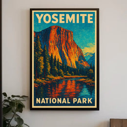 Yosemite Vintage Adventure El Capitan Landscape Retro Travel Art Deco Scenic Nature Lovers Poster
