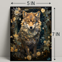 Majestic Wolf In Floral Frame Poster PosterGoat