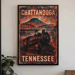 Chattanooga Steam Locomotive Nostalgia Steampunk Americana Heritage Travel Poster
