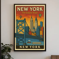 New York City Poster Retro Cityscape Travel Wall Art